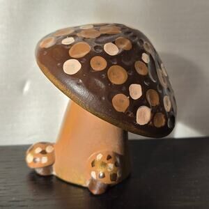 Vintage Ceramic Artisan Mushroom 1974 Brown Cream Bronze Colored Details
